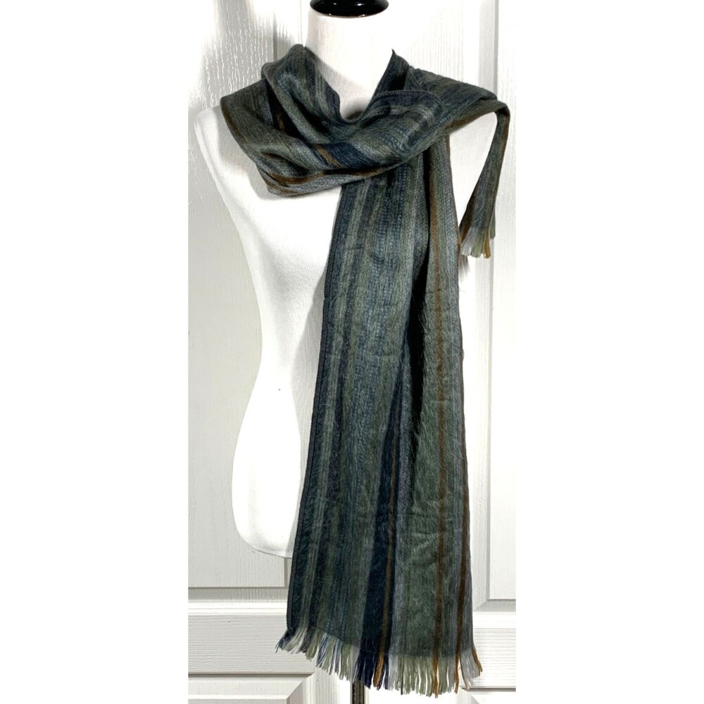 Shupaca Alpaca Blend Scarf Gray Green Navy Brown Stripe Brushed Cozy Soft Warm